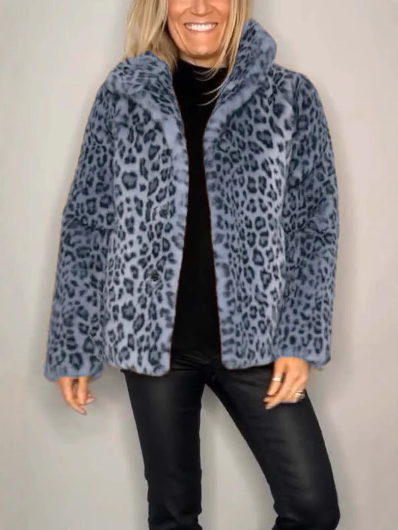 Stilla | Frakke Plus Size Blødt Kunstpels Leopardmønster Afslappet Stil