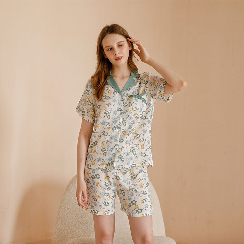 Dame Pyjama-sæt med behagelig kortærmet overdel og shorts i åndbart bomuldsstof Stilla