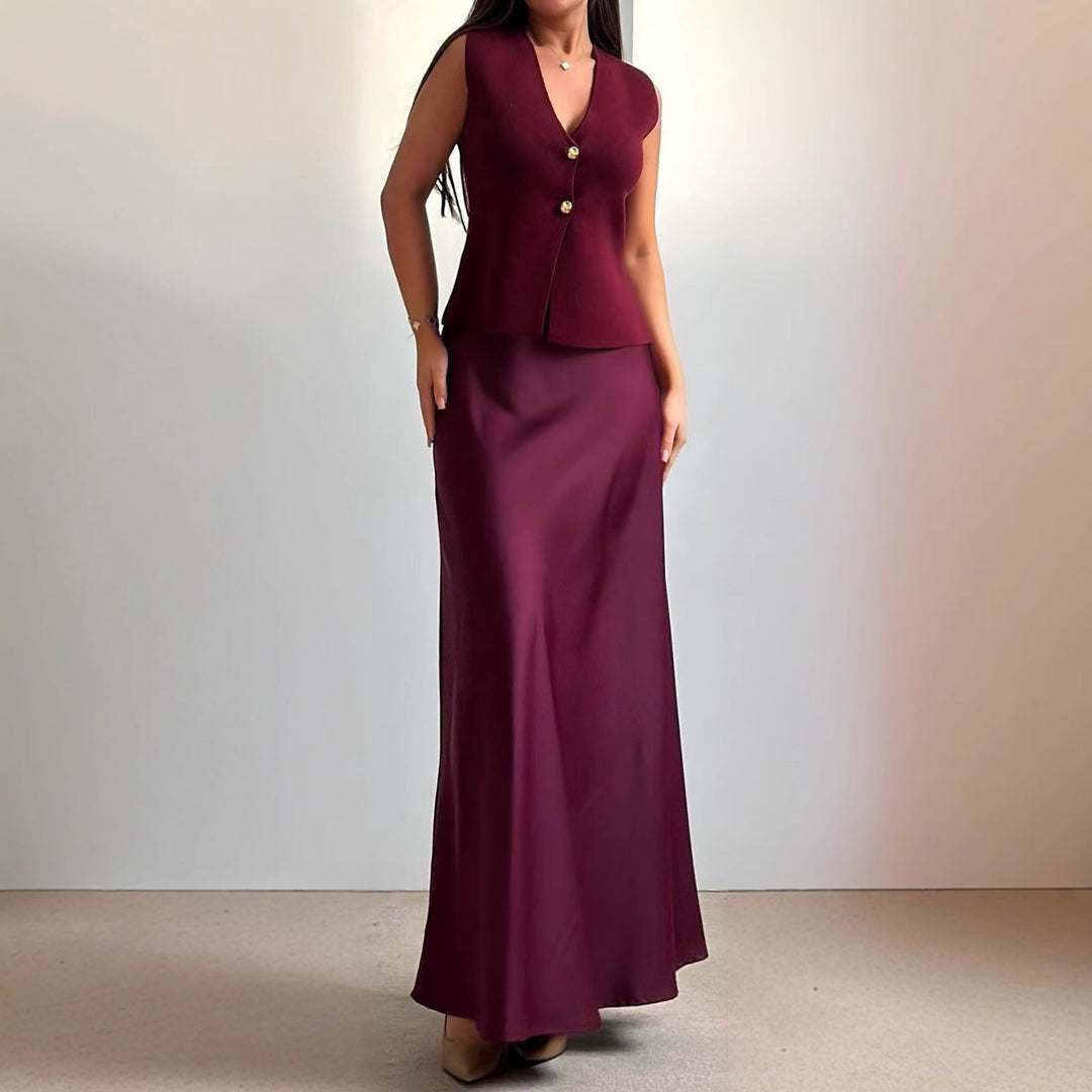 Dame Elegant Maxikjole-Sæt med ærmeløs Blazer Stilla