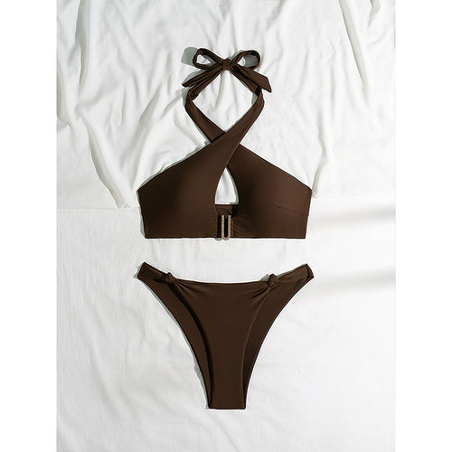 Dame Crisscross Halter Neck Bikini Sæt Stilla