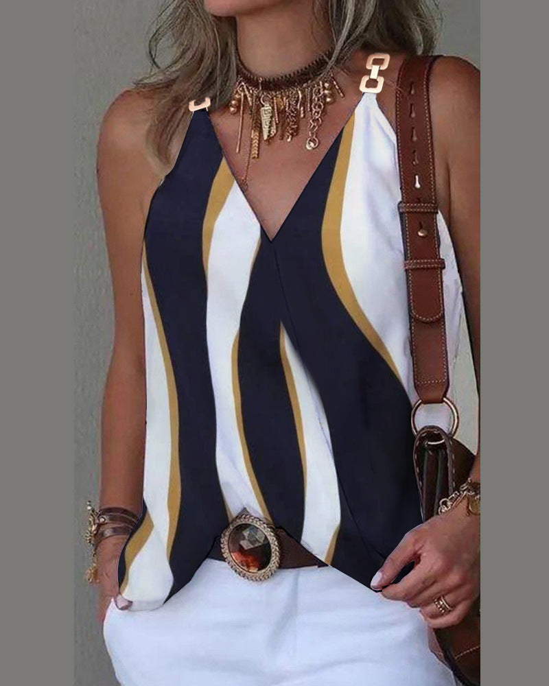 Dame Patchwork Tanktop med trendy V-udskæring Stilla