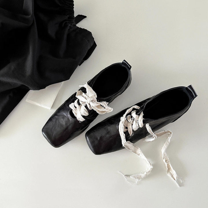 Femme Kvadratåede Snørebånd Læder Sneakers Stilla