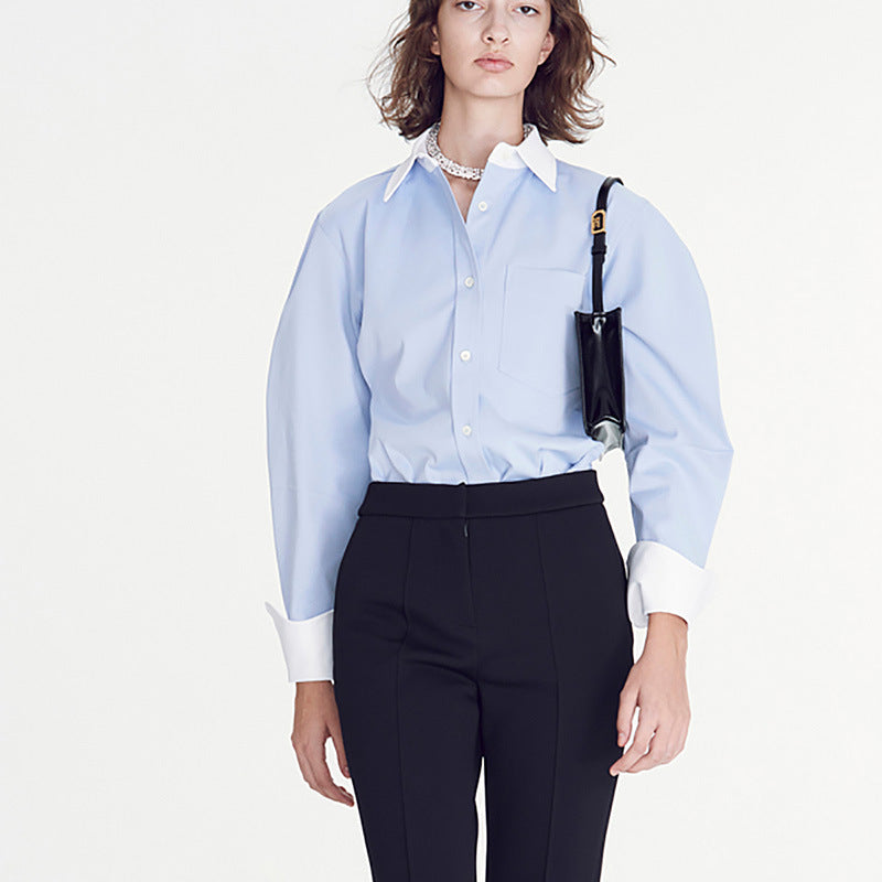 Dame let bluse med kontrasterende krave Stilla