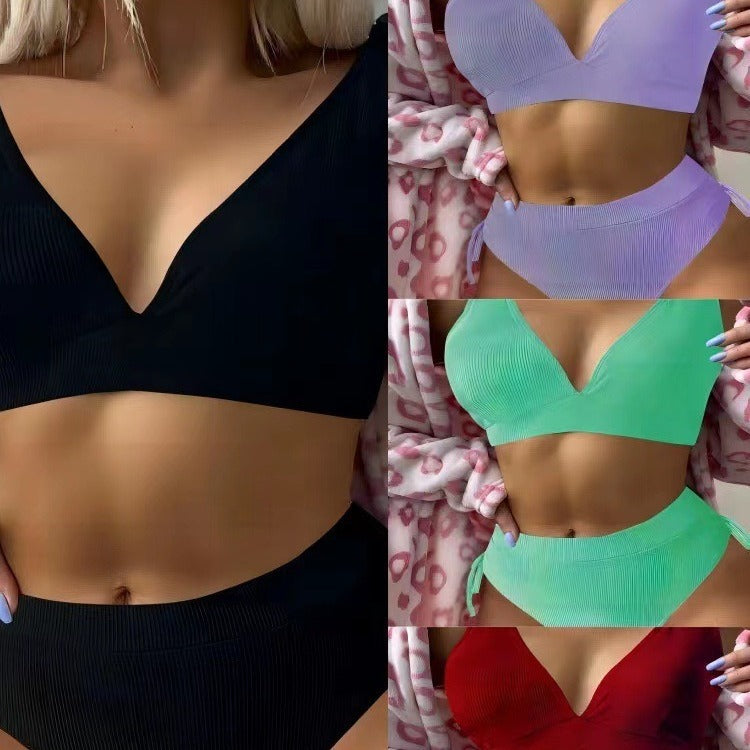 Dame trekant-bikini med justerbare stropper og høj talje Skovae