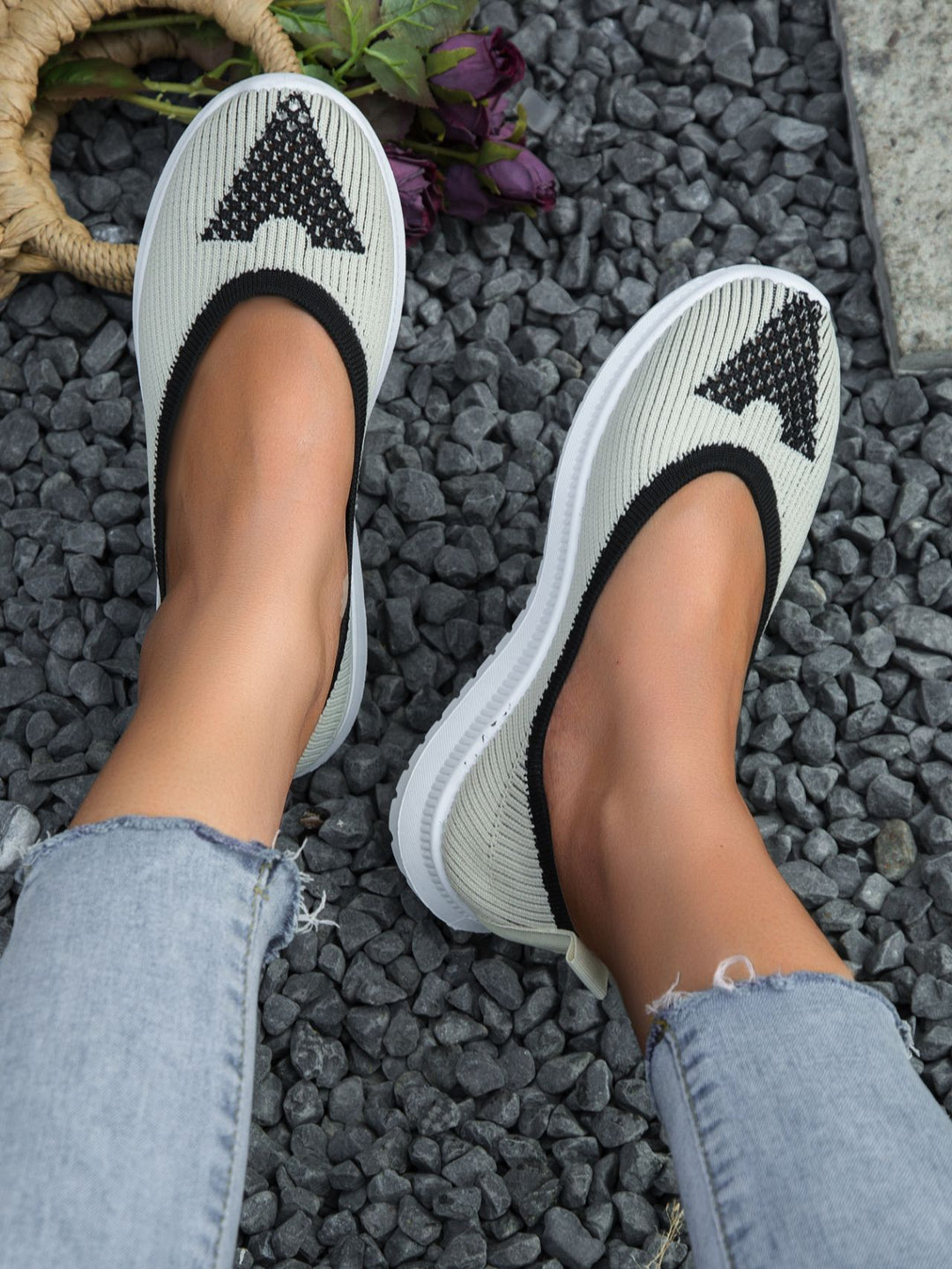 Dame Slip-On Ballerinas med åndbart strikdesign og skridsikker sål Stilla