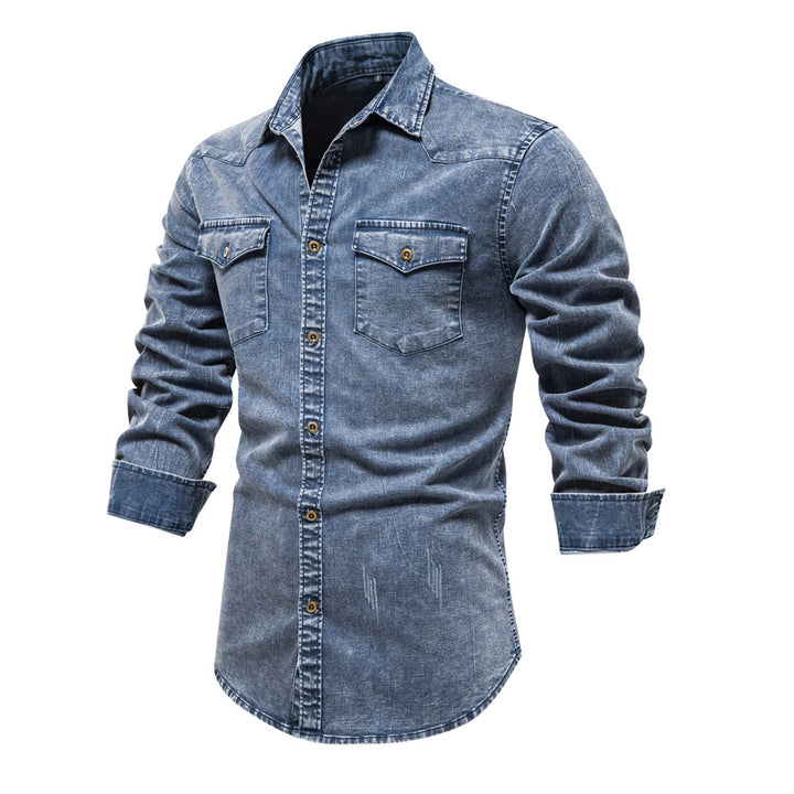 Herrer Denim-skjorte med moderne snit og to brystlommer Stilla
