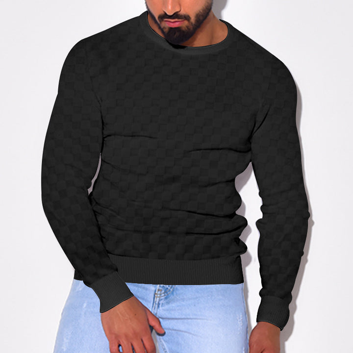 Herrer afslappet sweater lavet af åndbart strikmateriale med moderne ternet mønster og ribkant Stilla