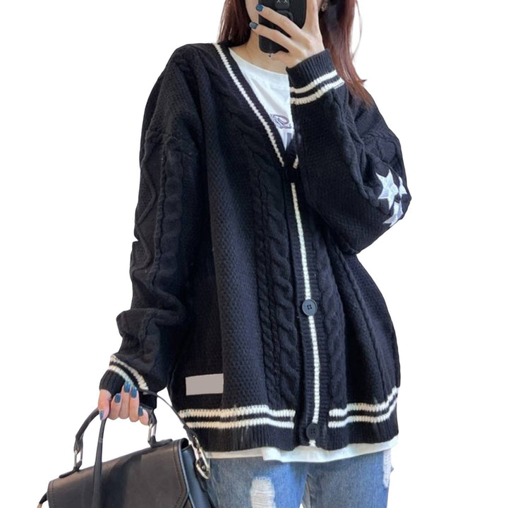 Dame Oversized Kabelstrik Cardigan med Stjernedetalje Stilla