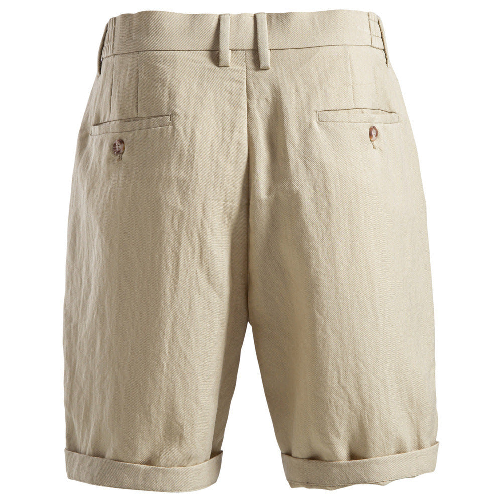 Herrer casual linned shorts med omslag og plisseringer Skovae