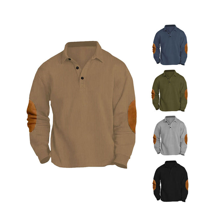 Herrer nan legeres Langærmet poloshirt med skjortekrave, kort knapløsning, fin struktur og velour albuepuder Skovae