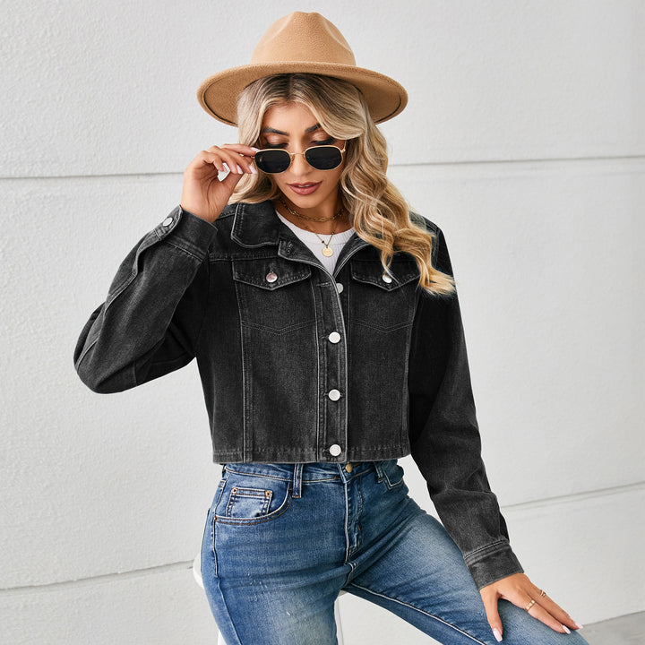 Dame cropped jeansjakke med klassisk krave Stilla