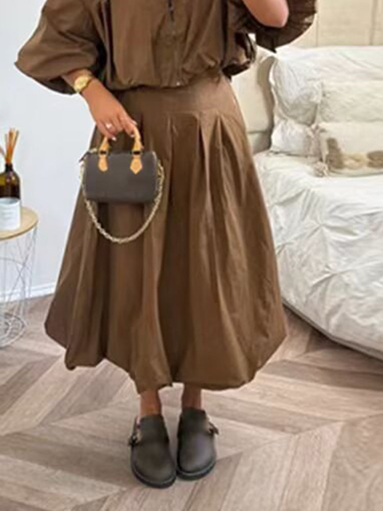 Dame Lang Faldet Skørt med elegante Detaljer Stilla