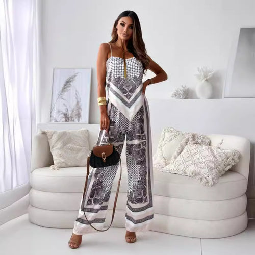 Dame elegant jumpsuit med raffineret print og brede ben Stilla