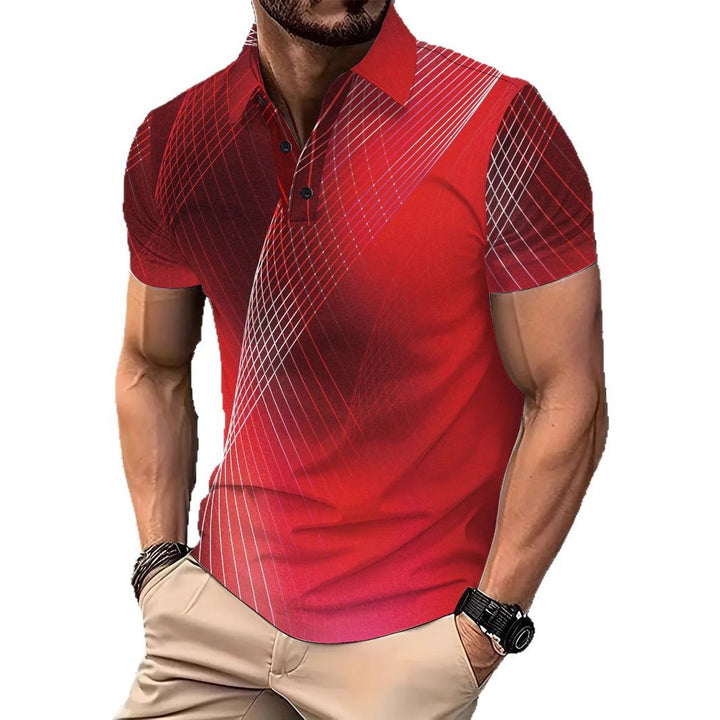 Herrer polo t-shirt med moderne grafisk linjemønster og åndbare egenskaber Stilla