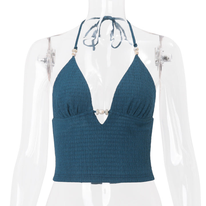 Dame strandtop i boho-stil med stilfulde flæser og justerbare stropper Stilla