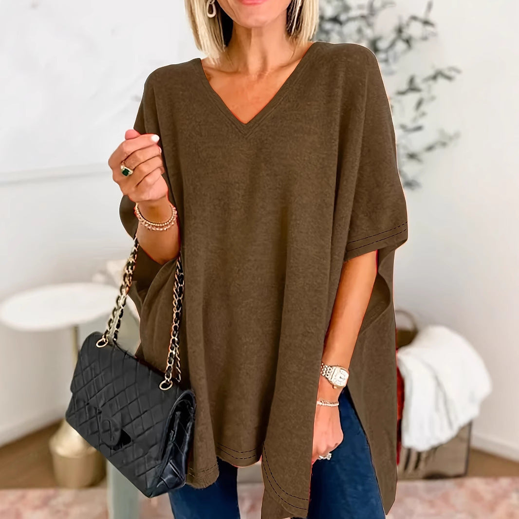Dame Løs V-Udskæring Poncho Top Stilla