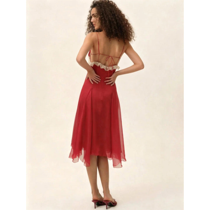 Damen Fließendes Midi-Kleid mit raffinierten Rüschendetails Skovae