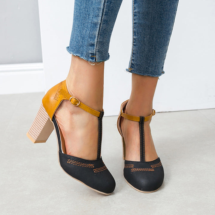 Dame elegante retro-pumps med t-strop og blokhæle Stilla