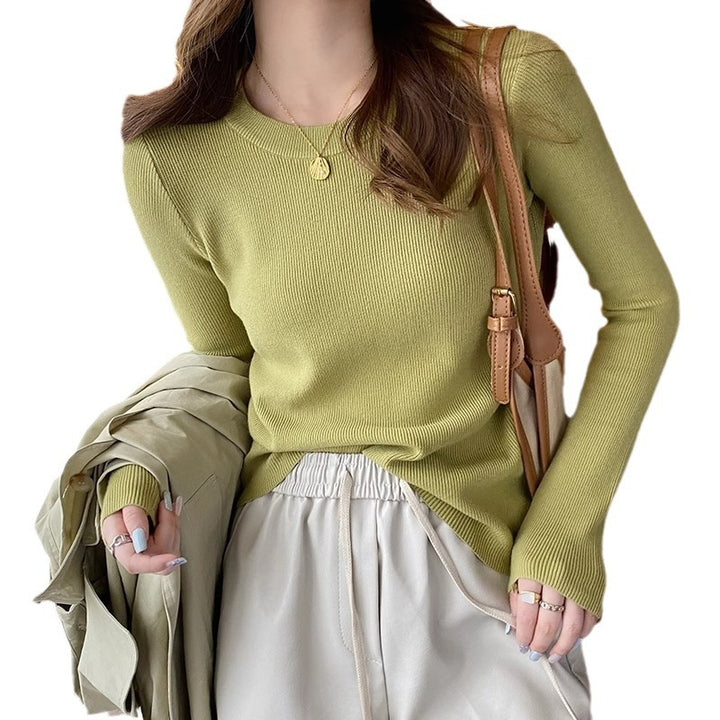 Dame Figurtilpasset Ribstrikket Sweater med Rund Hals