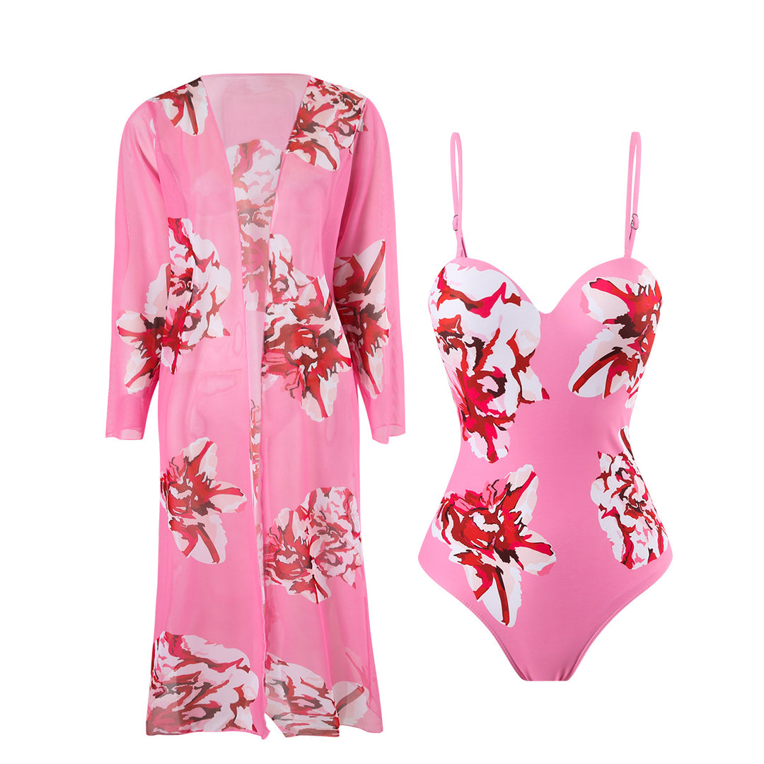 Dame badedragt med matchende strandkimono i floralt design Stilla