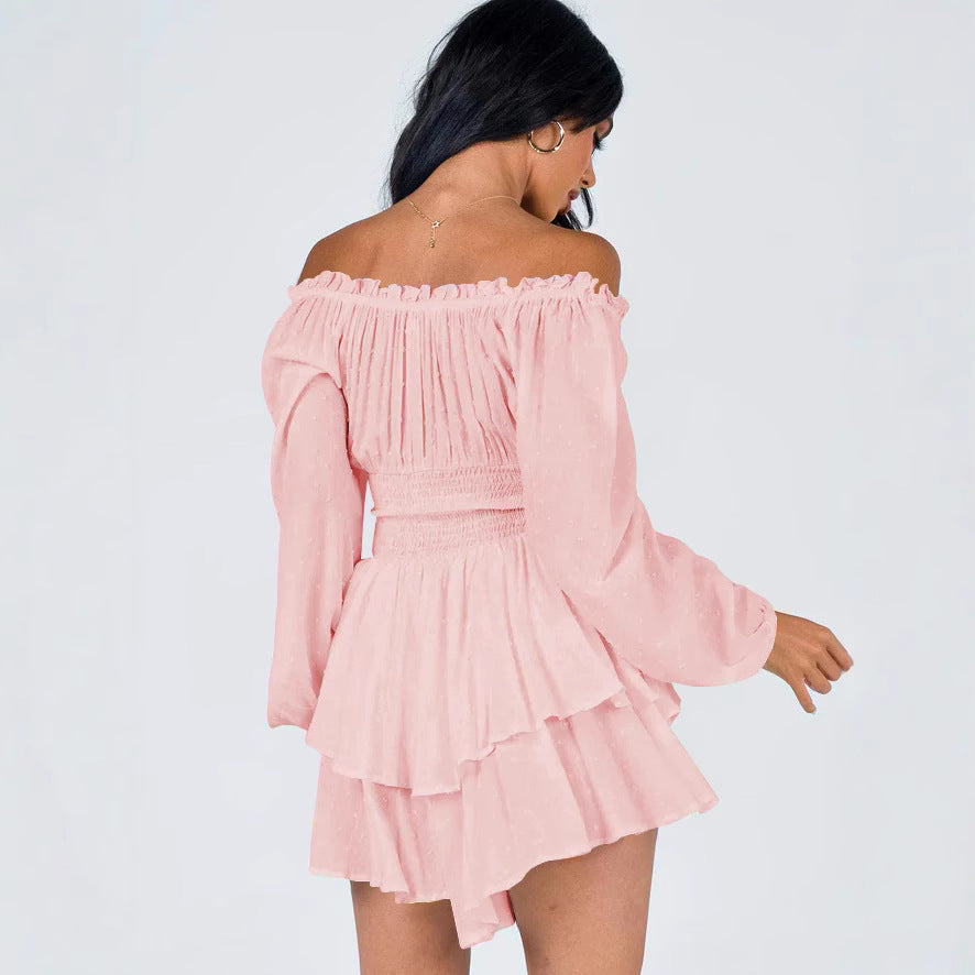 Dame Off-Shoulder Minikjole med voluminøse ærmer og ruffles design Stilla