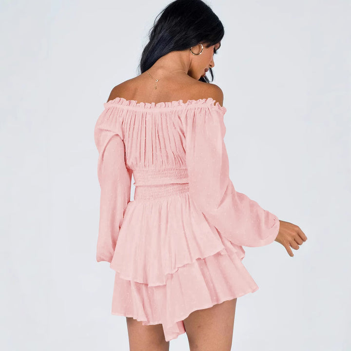 Dame Off-Shoulder Minikjole med voluminøse ærmer og ruffles design Stilla