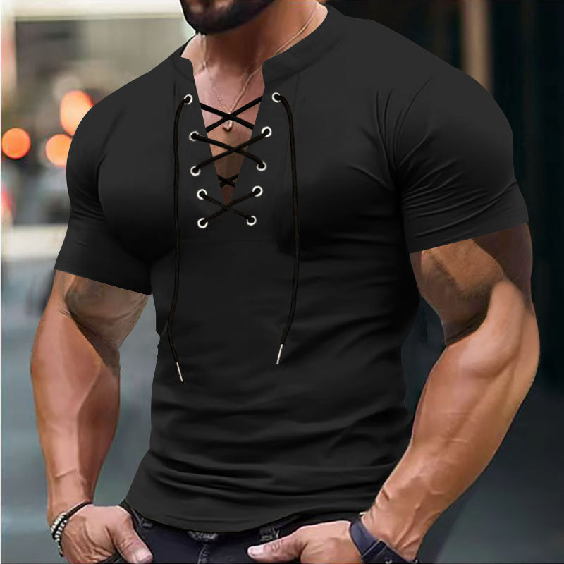 Herrer kortærmet henley-shirt med moderigtig snøredesign og kropsnær pasform Stilla