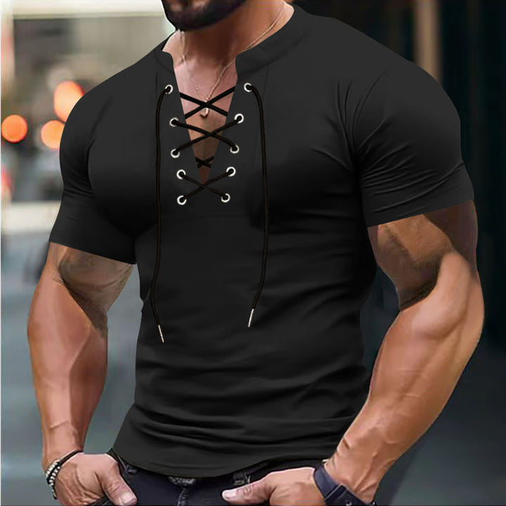 Herrer kortærmet henley-shirt med moderigtig snøredesign og kropsnær pasform Stilla