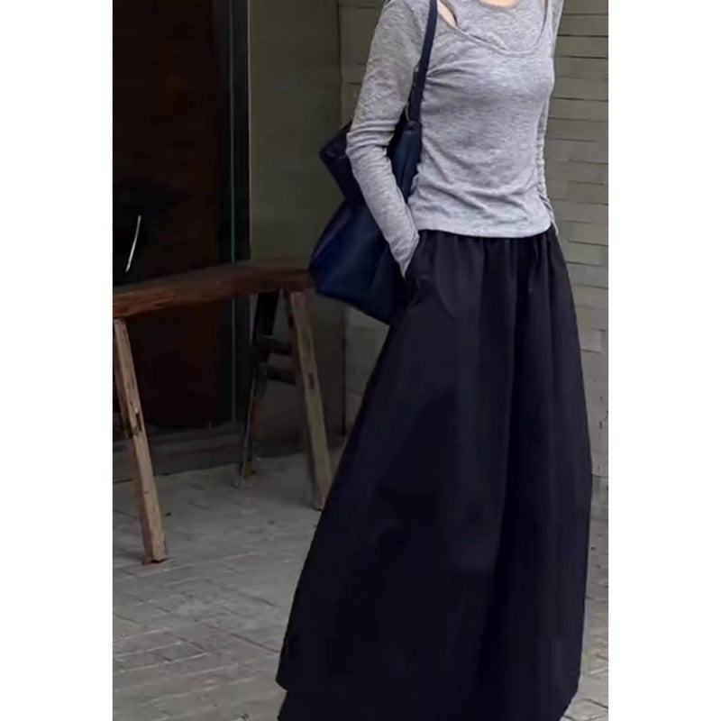 Femme A-linje Maxi-nederdel med elastisk talje og dybe lommer Stilla