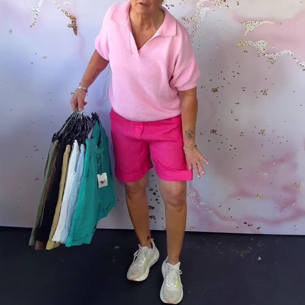 Dame nano Linned shorts med ophængt kant, knap- og lynlåslukning samt sidelommer Skovae