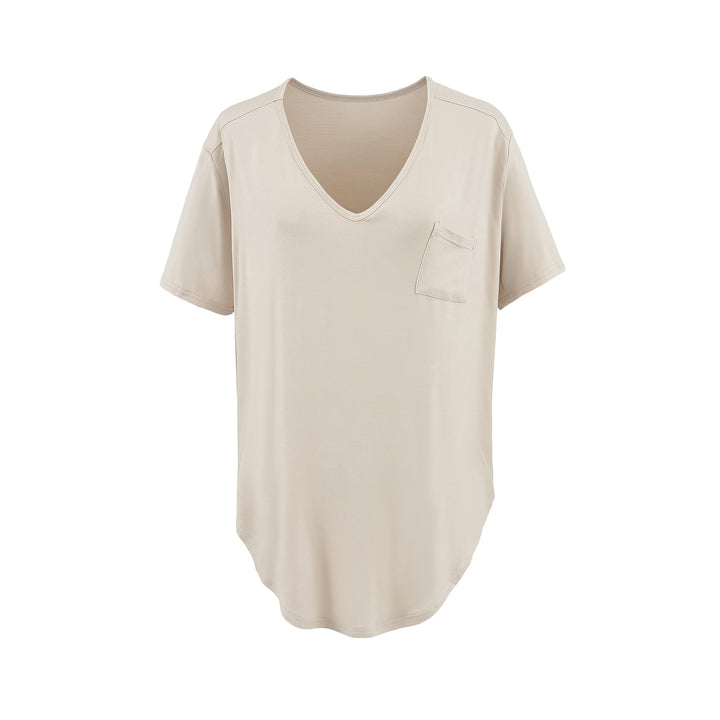 Dame afslappet V-hals T-shirt med praktiske sidelommer og elegant snit Stilla