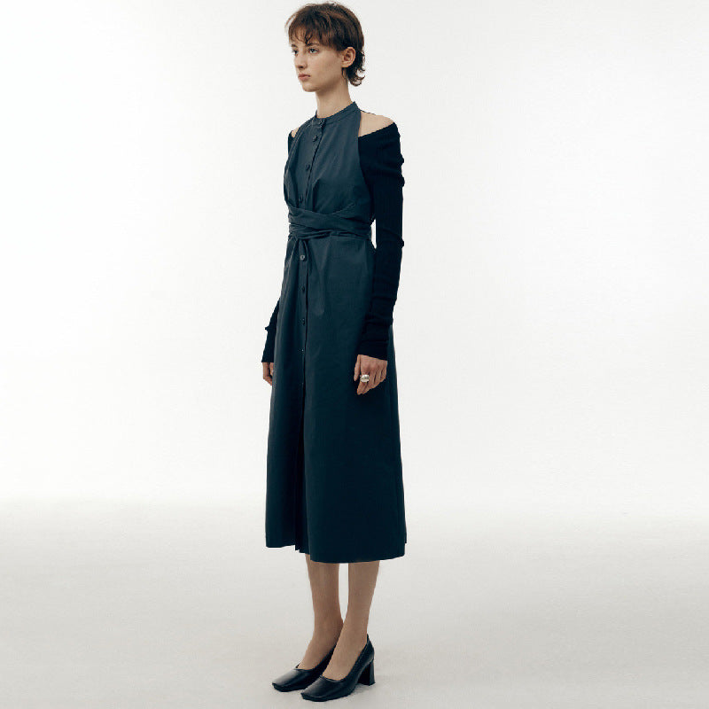 Dame Elegant Maxi Kjole med Bindesign og Knapliste Stilla