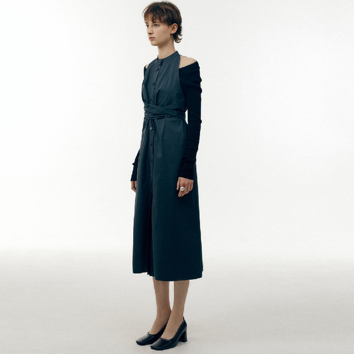 Dame Elegant Maxi Kjole med Bindesign og Knapliste Stilla