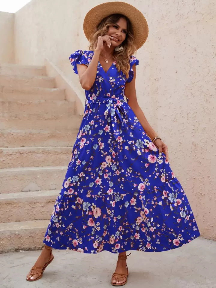 Dame Floral Bæltespænder Lagkjole Maxi Stilla