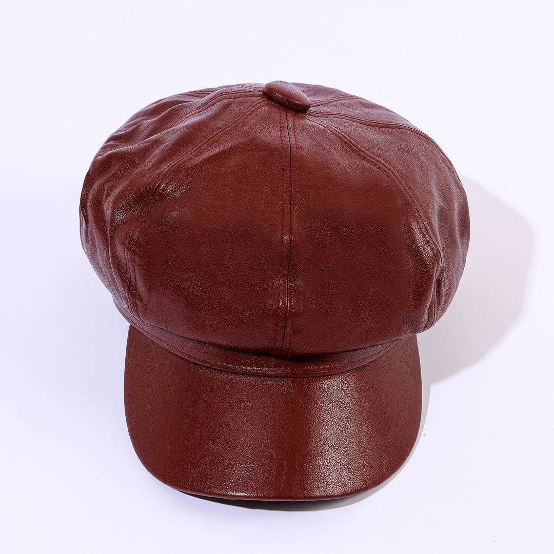 Dame Læder Baker Boy Cap med Klassisk Design Skovae