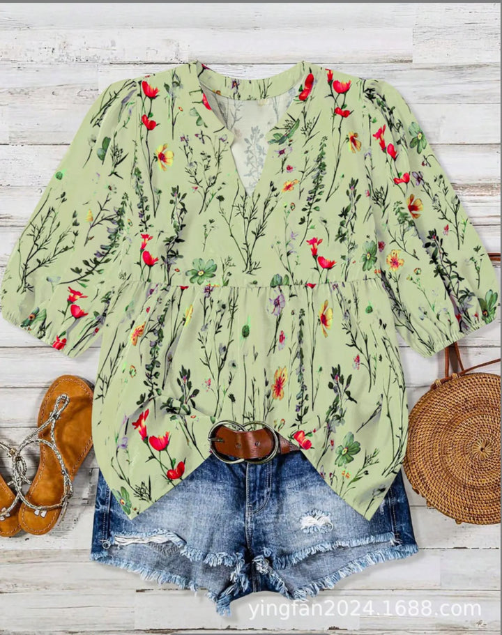 Dame Floral Print Peplum Bluse Stilla