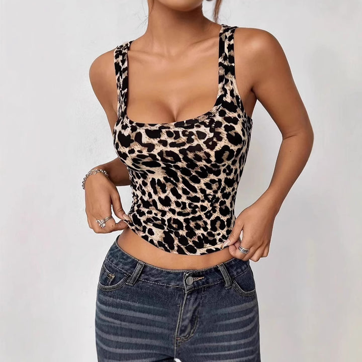 Dame Tætsiddende T-Shirt med Leopardmønster Skovae