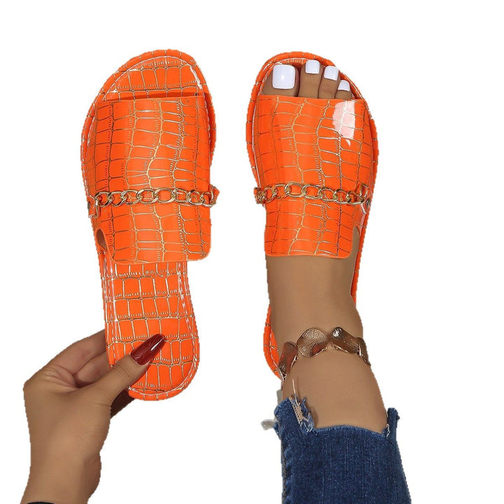 Dame Clogs med trendy krokodilleprægning og skinnede kæde Stilla
