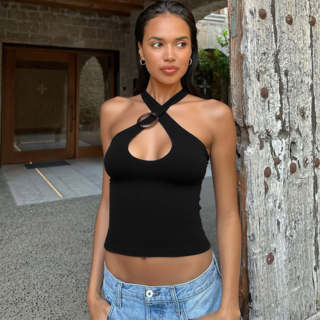 Dame Crop-Top med fashionabel halterdesign og elegant udskæring Stilla