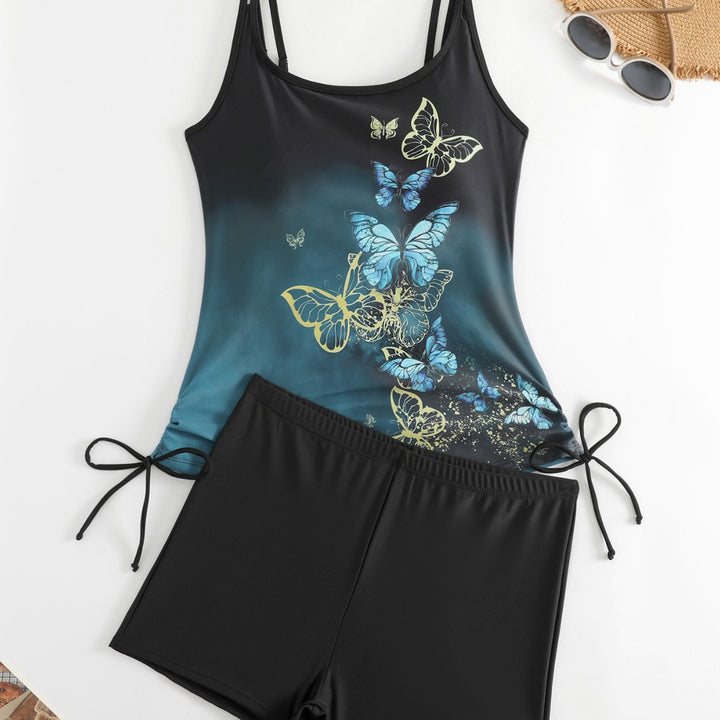 Dame Tankini med sommerfuglemotiv og badeshorts Skovae
