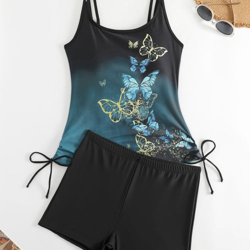 Dame Tankini med sommerfuglemotiv og badeshorts Skovae