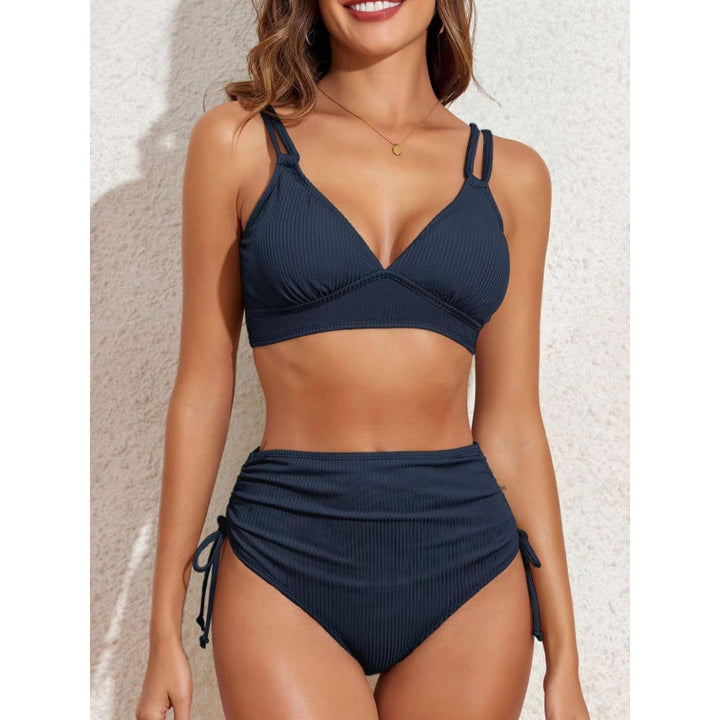 Dame bikini sæt med elegant ribmønster og justerbare stropper Stilla