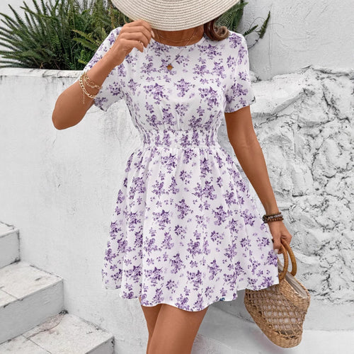 Kvinders afslappede sommerkjole med elastisk talje snor og blomster design Stilla