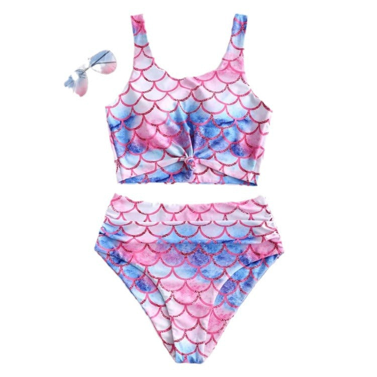 Dame Højtaljet Mermaid Print Bikini Sæt Stilla