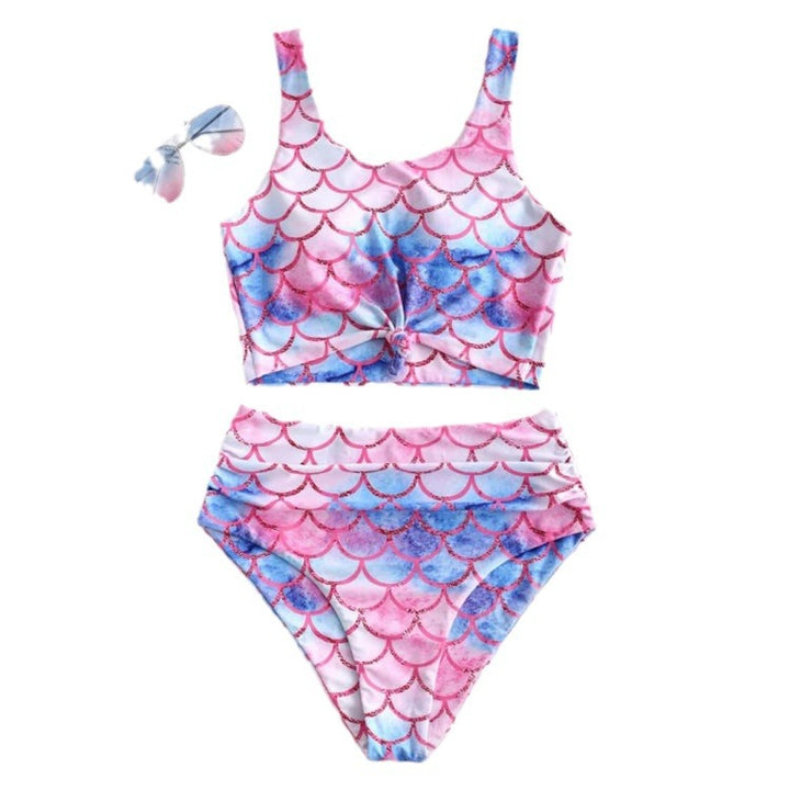 Dame Højtaljet Mermaid Print Bikini Sæt Stilla