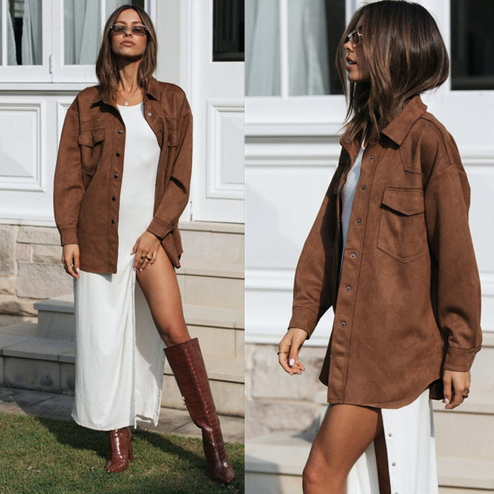 Kvinders oversized bluse lavet af blødt suede-imitation Stilla