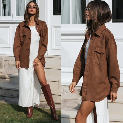 Kvinders oversized bluse lavet af blødt suede-imitation Stilla