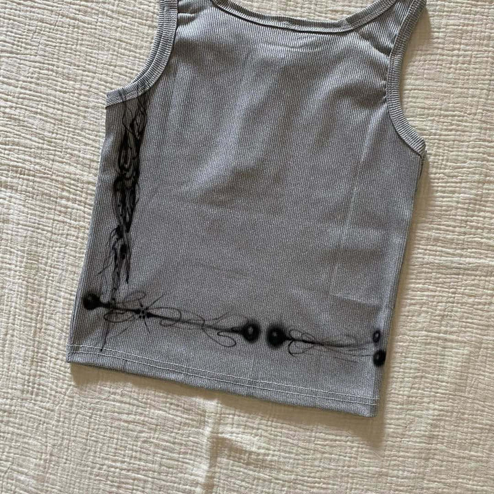 Dame kropsnær tanktop med kreativ grafisk tryk Skovae