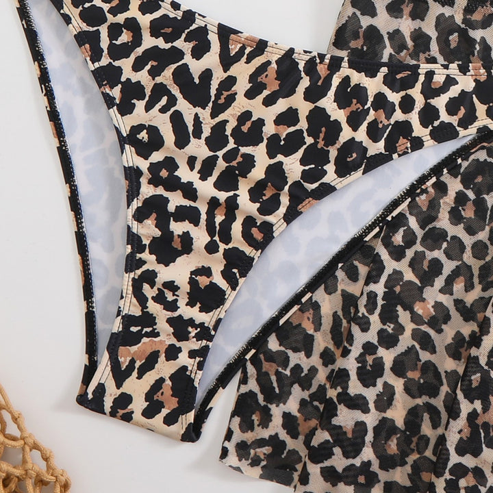 Dame bikini-sæt med stilfuldt leopardmønster og justerbar nederdel Skovae