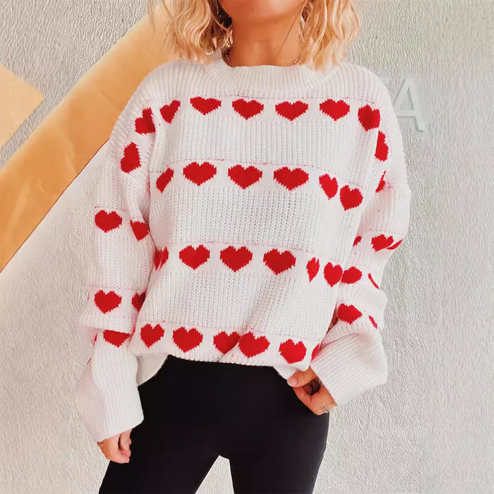 Kvinders hyggelige sweater med romantisk hjerte mønster Stilla